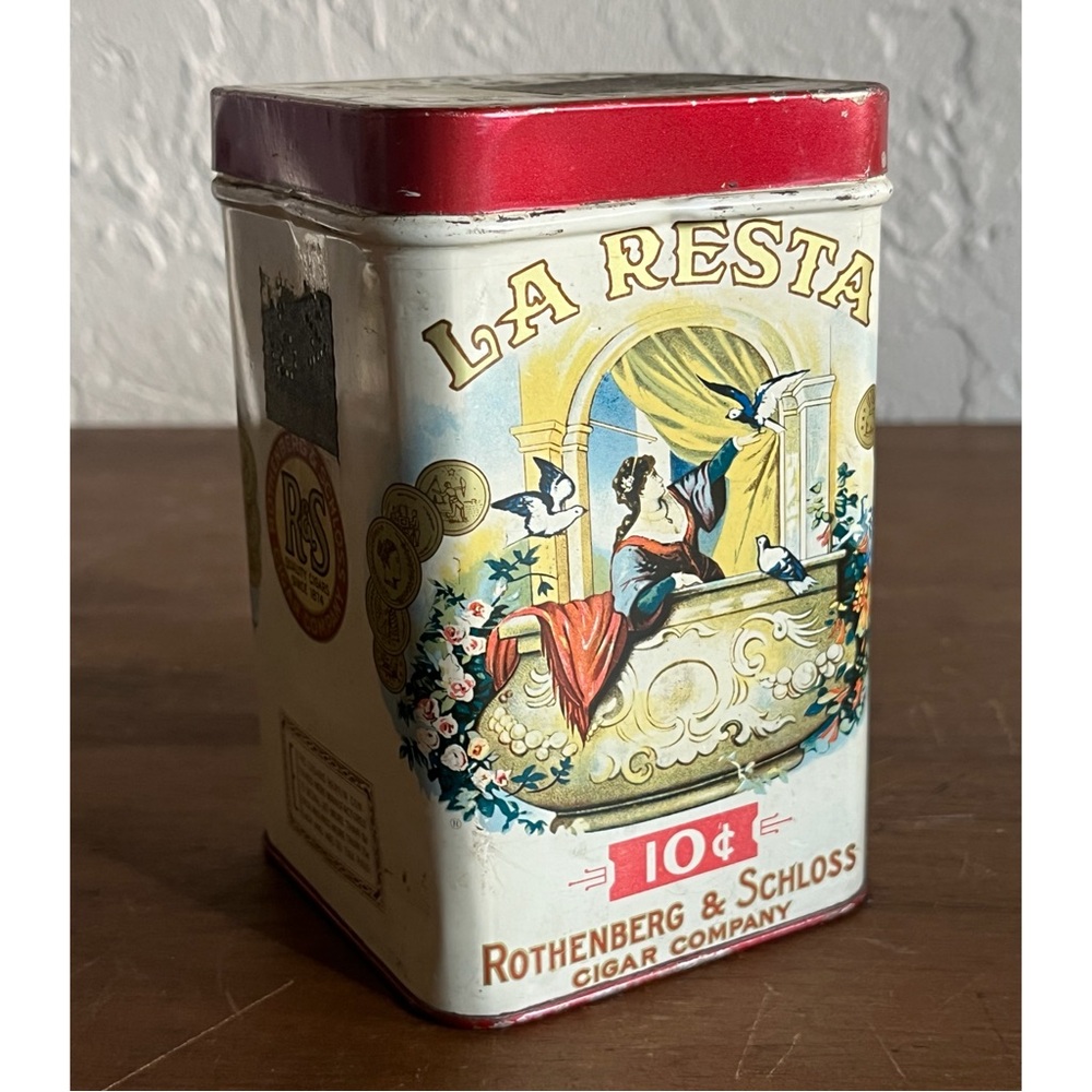 🌹La Resta brand Vintage Rothenberg & Schloss Cigar Tin Box Humidifier Antique🌹 - Picture 2 of 16